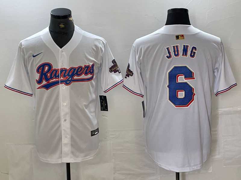 Men%27s Texas Rangers #6 Josh Jung White 2023 World Series Champions Cool Base Jersey